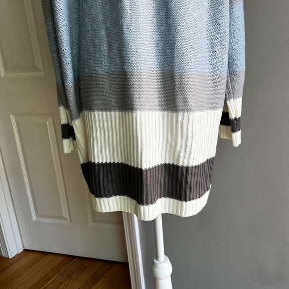 Striped Open Front Cardigan Sweater Long Sleeve Knitwear Duster - Picture 2 of 9